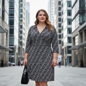 Brooks Brothers Black White Faux Wrap Dress Size XL Petite XLP